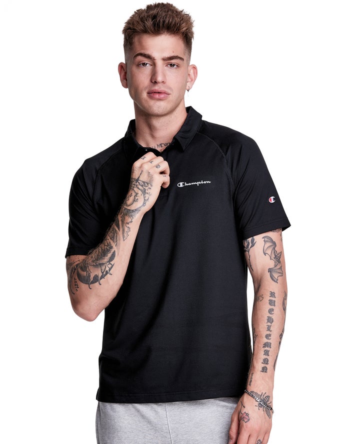 Champion Sport Polo - Miesten Mustat T-Paita - Suomi 2154906-GX